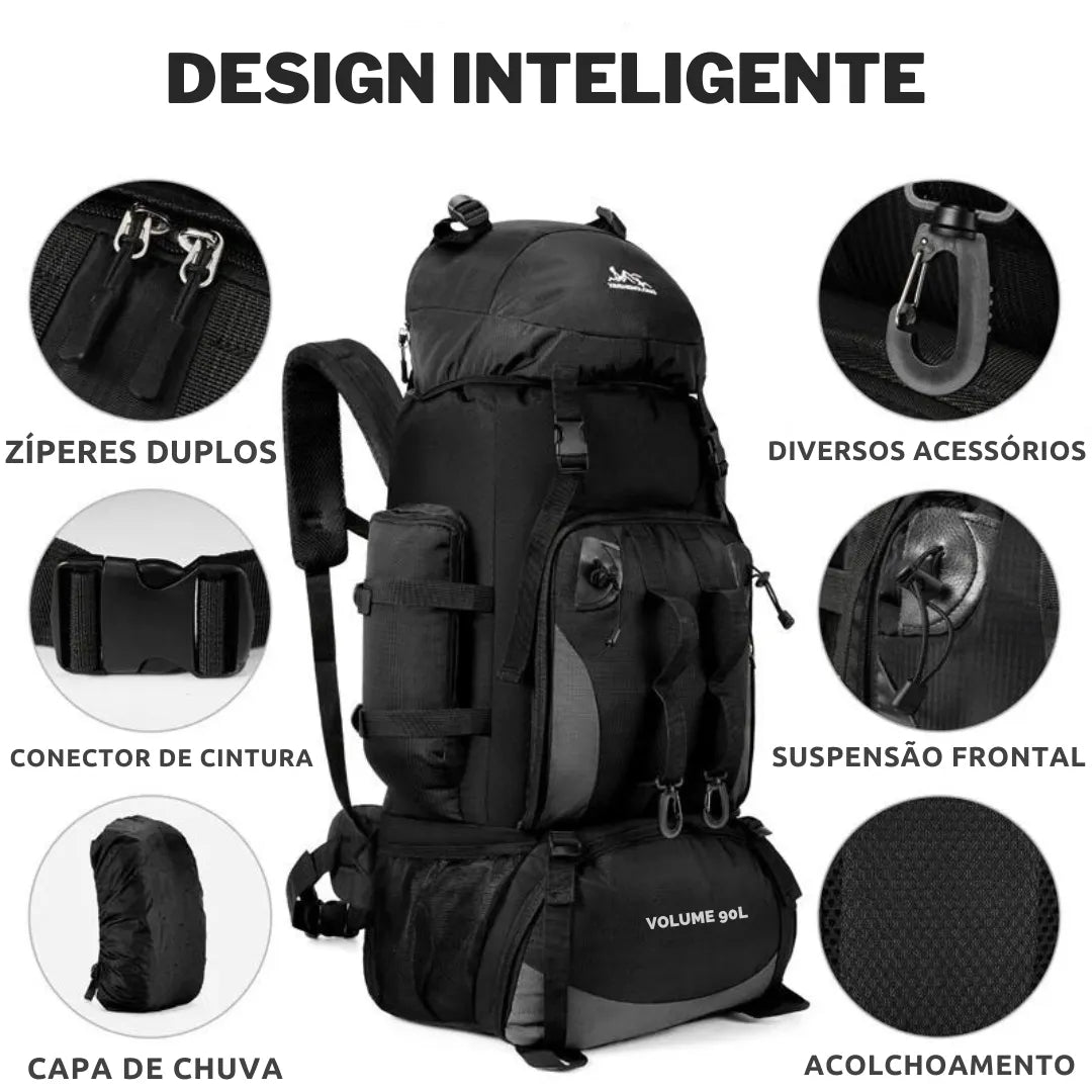 Mochila para Acampamento e Trekking Casualle Outdoor - 90 litros + Brinde Capa Impermeável