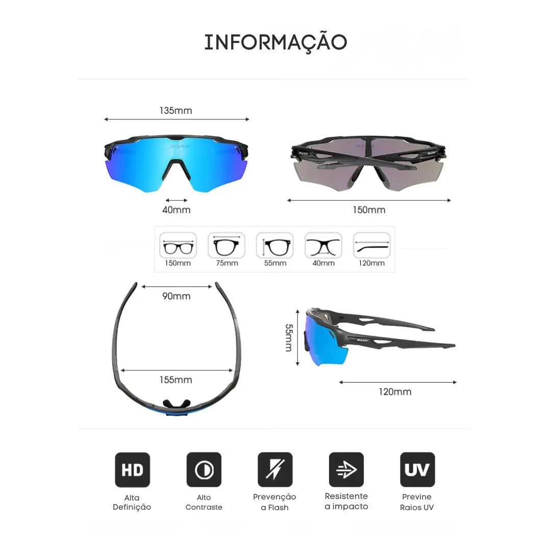 Óculos de Sol Esportivo UV400 com Lentes Polarizadas e Fotocromáticas